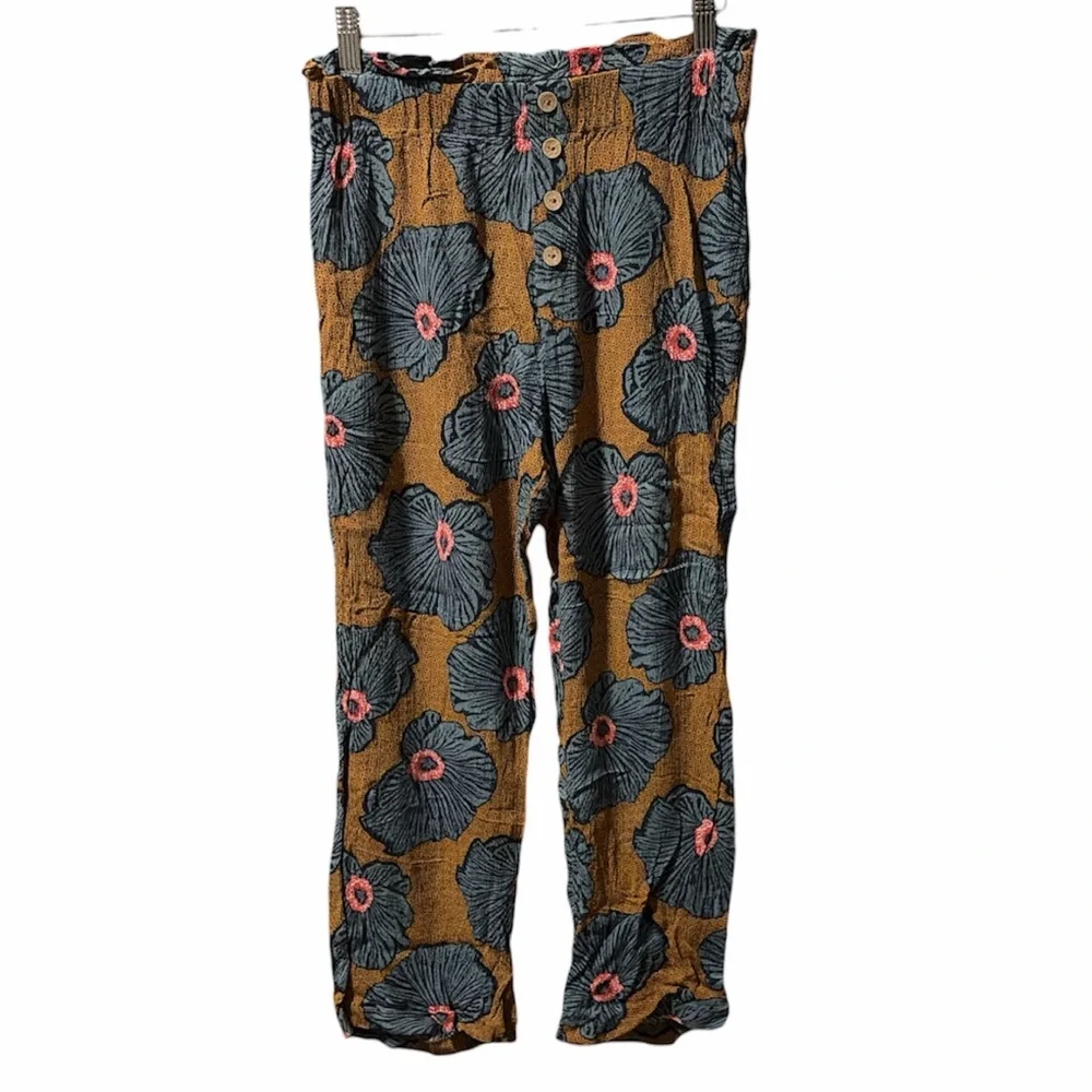 One ❤️ Clothing Los Angeles Mustard Floral Patterned Women's Pants - Picture 2 of 5